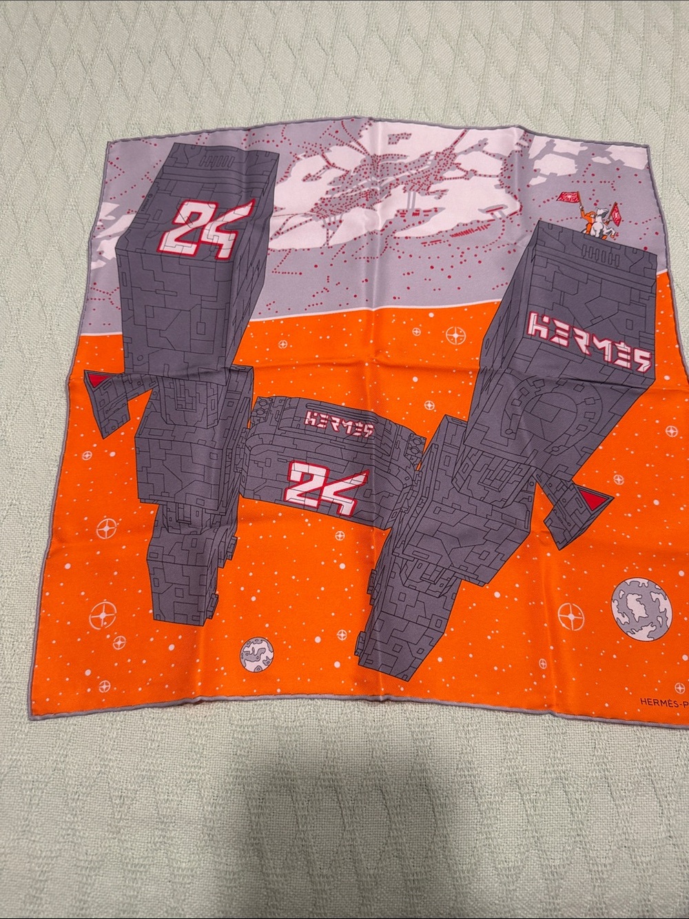 Hermès Orange & Gray Spaceship pocket square